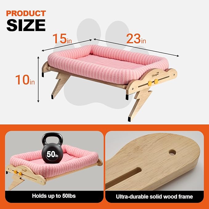 Cat Window Perch, Adjustable for Standard Window Sills Up to 7" Deep with Gap/Slot, Sturdy Wooden Cat Window Hammock Holds Up to 45 lbs, Washable Sherpa Cushion Window Seat for Large Indoor Cats