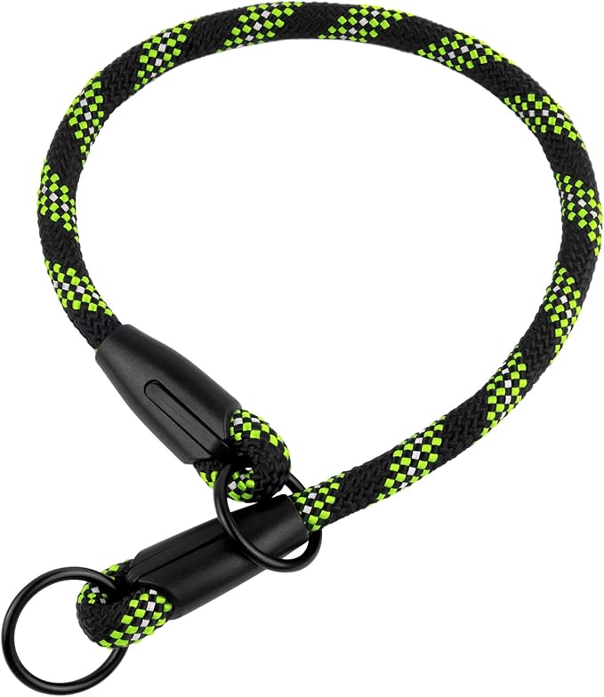 BronzeDog Rope Pro Training Dog Collar Braided No Pull Quick Release Round Lead Collars for Dogs Small Medium Large Puppy (XL - 23.6" Long, Green)