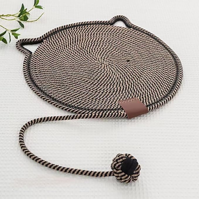 LOS ANDES 15.7'' Cat Scratcher Mat, Natural Cotton Rope Round Pad for Cats, Indoor Scratching Pads with Chew Rope and Ball, Cat Furniture Protector for Wall, Couch, Carpets, Sofa