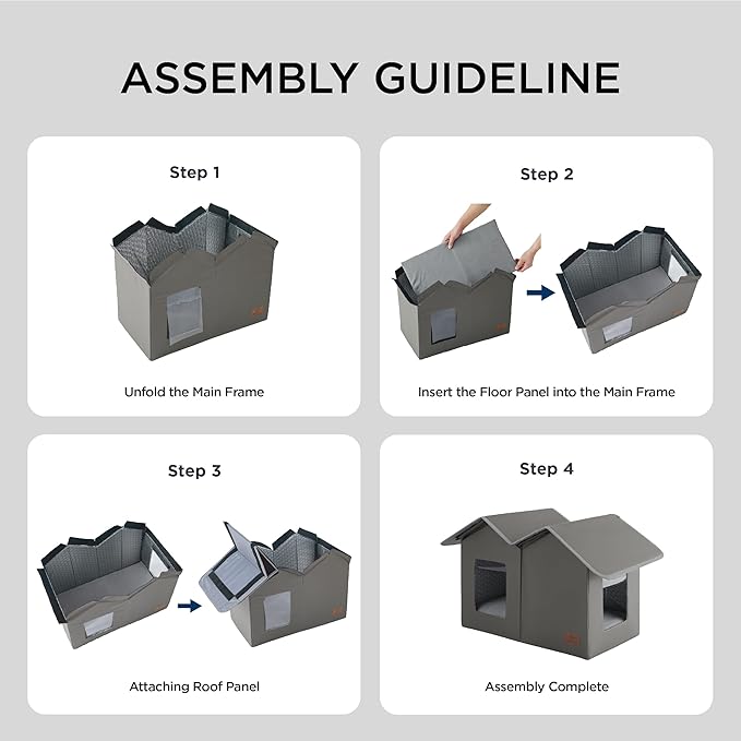 Bedsure Weatherproof Outdoor Cat House-Extra Wide Insulated Feral Cat Shelter with Raised Base in Winter, Waterproof Outside Pet Hideout for Stray Kitty, 22.5x12.5x13.25inches, Grey
