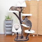 Cat Climbing Frame, Detachable Cat Tower for Indoor Cat Climbing Structure Multi-Level Tower 6 Tiers Large Cat Tree with Leaf-Shape Hammock for Weighing 22 Pounds (Brown+White)