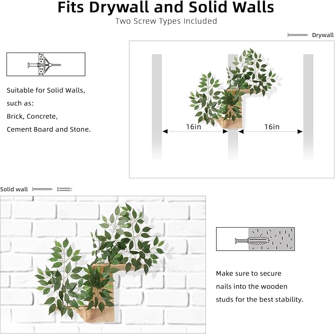Meowoou Cat Wall Shelves with Leaves, 2 Platform Cat Wall Furniture, Cat Tree Shelves, Rubber Wood Wall Perch with Mat, Bridge for Climb, Nap, Play, Decor