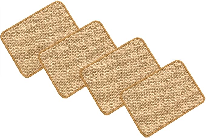SHENGOCASE 4-Pack 6" X 8" Sisal Cat Scratching Mat Pad with Hook & Loop Tapes for Wall Couch, Window Perch, Cat Wall Furniture Shelves