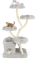 Tangkula Cat Tree Tower, 65 Inch Tall Cat Tower with Sisal Scratching Posts, Flower-Shaped Platforms, Padded Cat Condo, Modern Cat Tree for Indoor Cats Large Adult (Gray)