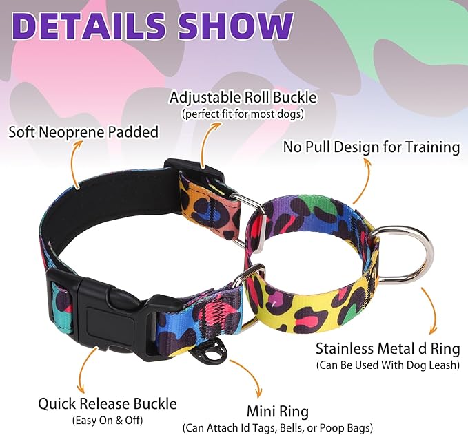 KOOLTAIL Martingale Collar for Dogs for Small Medium Large Dogs, Soft Padded Nylon No Pull Dog Collar with Buckle, Adjustable No Slip Heavy Duty Durable Puppy Training Collar for Boys Girls, M