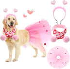 3 Pcs Valentine's Day Dog Costume Set Including Pink Valentines Love Headband Valentines Dog Tutu Dress Cute Pet Tutu Pink Valentines Pet Scarf for Medium Dogs Holiday Outfit Accessory