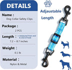 2 Pcs Dog Collar Safety Clips with Double Ended Clasps | Adjustable Collar Backup Clip for Dog Harness & Collars Connectors, Training for Walking, Running, and Hiking, Safety Clip - Blue