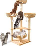 Cat Tree for Indoor Cats，54''Multi-Level Cat Tower for Large Adult, Sturdy Cat Tree House with 4 Plush Perches/Condos, 1 Scratching Boards 7 Posts, and Easy to Assemble.