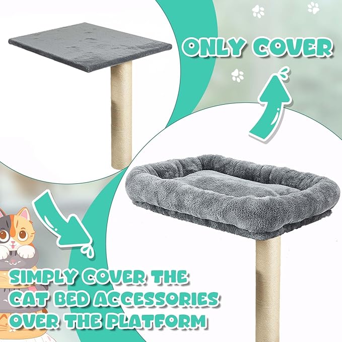 Abbylike 2 Pcs Cat Tree Tower Replacement Parts Grey Bed Cover with Elastic Band Removable Washable Padding for Platform Perch Shelves, Only Cover, Cat Tower Cushions Accessories(15.7 x 15.7 Inch)