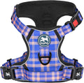 PoyPet No Pull Dog Harness, Reflective Adjustable No Choke Pet Vest with Front & Back 2 Leash Attachments, Soft Control Training Handle for Small Medium Large Dogs(Checkered Blue & Orange,XS)