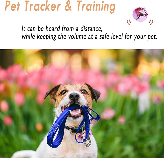 Large Dog Bells, Collar Loud Bells, Pet Tracker & Training, Handmade Metal(Pink)