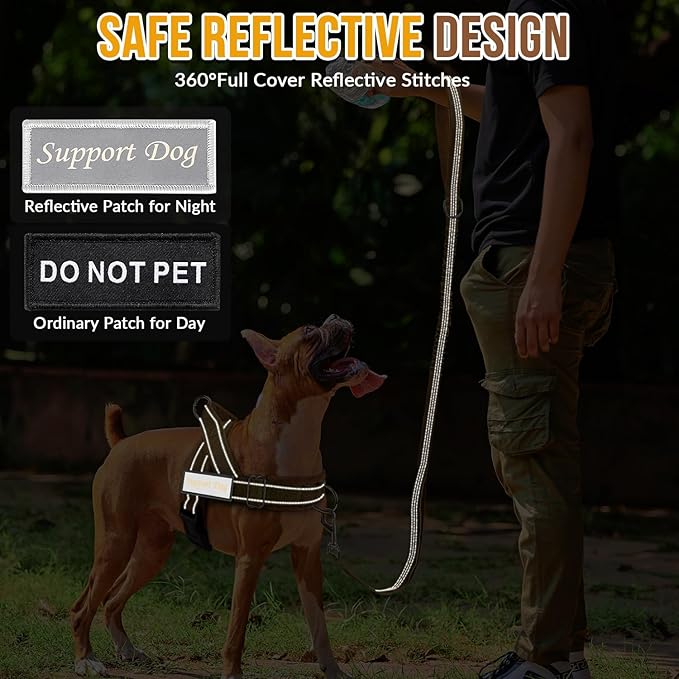 Lukovee No Pull Dog Harness & Leash Set - Heavy Duty Dog Vest Harness with Soft Padded for Medium Large Dogs, Adjustable Reflective Tactical Pet Harness for Easy Walk and Training (XL, Yellow)
