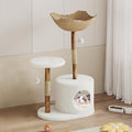 43" Modern Aesthetic Cat Tower Natural Wood Cat Tree for Cats with Rattan Basket Perch, Scratching Posts and Real Branch, White Luxury Cats Tree