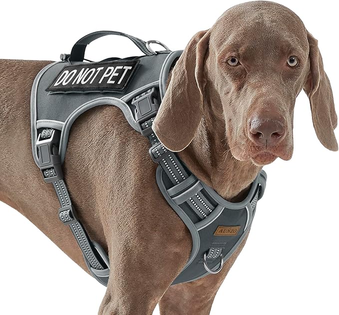 Gray Tactical Dog Harness for Large Dog Breeds, No Pull Adjustable Pet Harness with Handle, Reflective K9 Military Service Dog Vest for Walking Hiking Training, Gray, XL