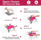 AOFITEE Dog Coat for Large Dogs, Waterproof Dog Jacket Winter with Harness Built in, Warm Fleece Pet Puffer Jacket with Zipper, Cold Weather Coats for Dogs, Reflective Pet Snowsuit, Pink XXL