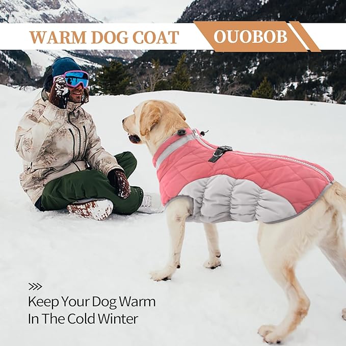Dog Jackets for Medium Dogs,Medium Dog Coat,Warm Pet Winter Coat Zip Up Back,Waterproof Dogs Jacket with D-Ring,Pet Cold Weather Coats with Fleece Lined, Snowsuit Pug Boston Terrier,Pink,M