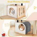 PETSITE 56 Inch Wood Cat Tree, Multi-Level Cat Tower with Sisal Scratching Posts, Dual Cat Condos, Removable Sisal Mats, and Hanging Balls with Bell, Modern Cat Tree Tower for Indoor Cats, Kittens