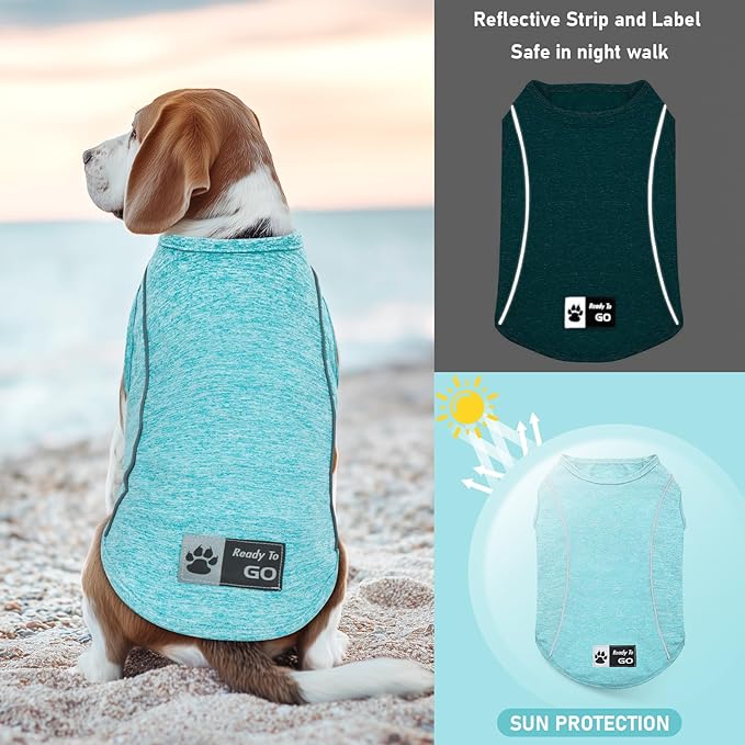 KYEESE Reflective Dog Shirt, Lightweight Sun Protection Dog T Shirts for Small Medium Dogs Boy, Breathable Sleeveless Pet Tank Top Summer Dogs Clothes for Night Walking Outdoor, Lake Blue, XL