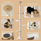 Cat Tree Floor to Ceiling Cat Towers Adjustable Height(108-112 Inches), Tall Cat Tree Natural Sisal Scratching Post, Modern Cat Tree Tower for Large Indoor Cats, Cotton Rope