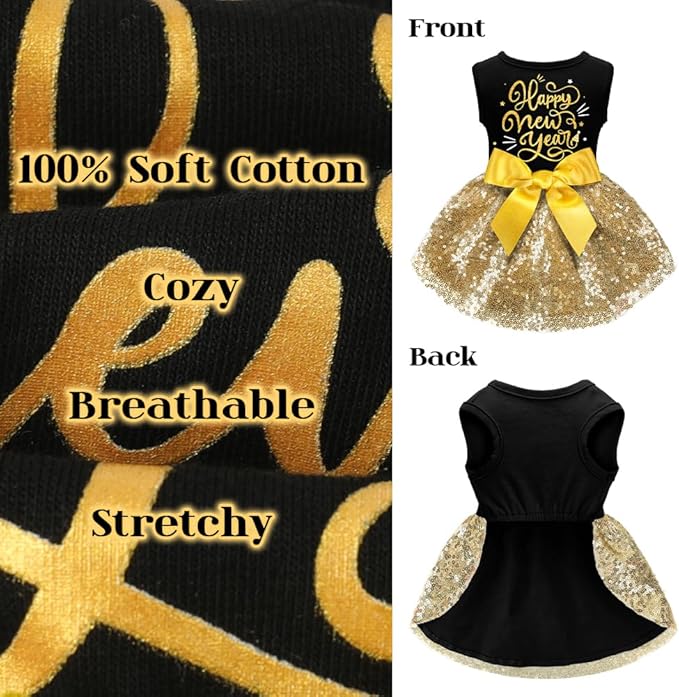 Dog Happy New Year Outfit Dog Dress New Years Pet Costumes for Dogs Funny Puppy Dress with Bow for Small Medium Dogs Girls Cats