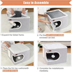 Cat Bed for Indoor Cats Cube House, Covered Cat Cave Beds & Furniture with Scratch Pad and Hideaway Tent, Cute Modern Cat Condo for Multi Small Pet Large Kitten Kitty, Navy