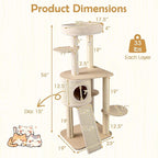 PETSITE 56 Inches Wooden Cat Tree, Multi-Level Modern Cat Tower with Sisal Scratching Posts, Comfy Condo with Sisal Covered Exterior, Climbing Ladder, Dangling Ball, and Soft Top Perch