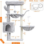 Heybly Cat Tree, 39.4 Inches Tower Condo with Scratching Post, Cat Tower for Indoor Cats, Fully Wrapped Sisal Pole, Soft Platform, 2 Baskets and Dangling Toy, Light Gray HCT006SW