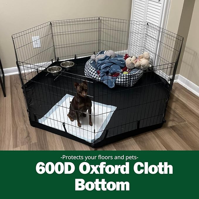 PJYuCien Dog Playpen with Bottom Pad - Metal Foldable Exercise Pen, 8 Panels 42" H x 24" W Indoor Outdoor Pet Fence Puppy Crate Kennel, Black