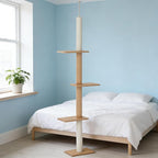 Floor-to-Ceiling Cat Tree, 17x10.8x102.3 Inches, All Breed Sizes, Climbing and Jumping, Particle Board, Floor Mount, Light Brown