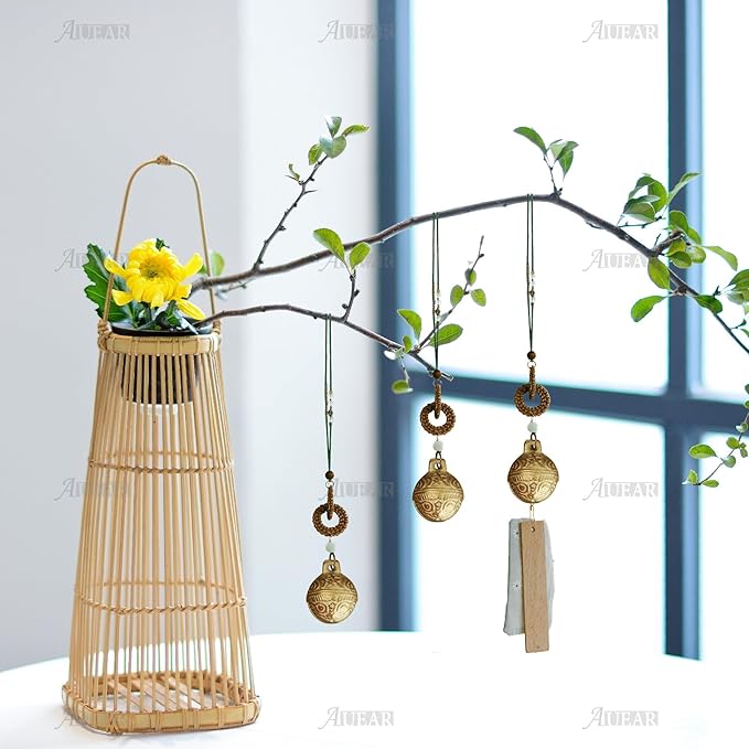 AUEAR, 8 Pack Vintage Brass Mini Jingle Bell DIY Craft 32mm Small Tibetan for Jewelry Making Charms Pendants Wind Chimes Home Door Decor