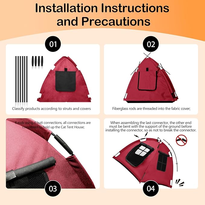 Portable Pet Tent with Full-Enclosure Zippered Mesh Door, Indoor & Outdoor Cat House for Safety & Ventilation, Cozy Nest for Cats, Puppies & Small Animals (Red)