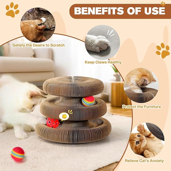 Double Layer Magic Organ Cat Scratcher Board with 4 Interactive Balls, Foldable Scratching Pad for Indoor Cats, Magnetic Interactive Organ Toy, Portable Cat Toys for Apartment, Travel, New Owner