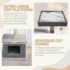 Modern Cat Tree for Indoor Cats - Multi-Level Wooden Tower with Scratching Posts, Large Jumping Platforms, Hanging Toy - Modern Luxury Cat Furniture for Indoor Cats-Grey
