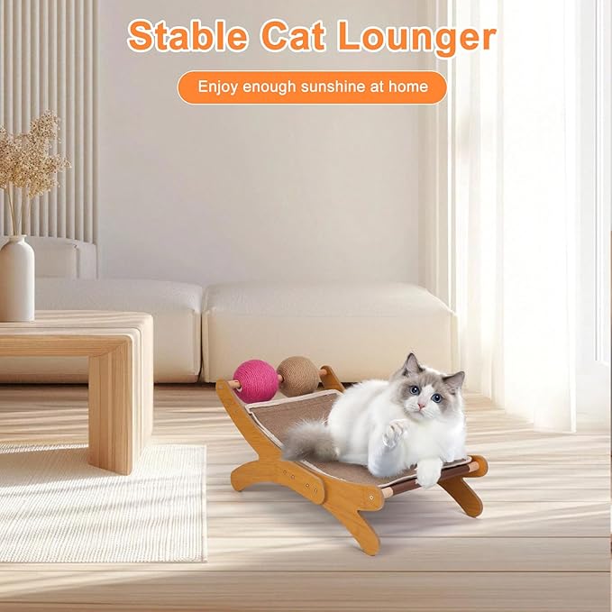 Outamateur Cat Scratching Pad, Cat Scratcher Bed, Cats Mini Chair with Sisal Scratching Ball and Bell, Cats Lounger with Removable Scratching Pad for Indoor Small Pets