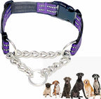 Martingale Collars for Dogs, Heavy Duty Stainless Steel Chain Training Collar, Reflective Nylon Adjustable Collar with Quick Release Buckle, Suitable for Puppy Medium Large Dogs((Purple,M)