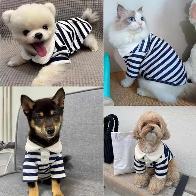 MANON ROSA Dog Clothes, Designer Boy Polo Shirt for Small Medium Dogs, Soft Puppy Outfit, Breathable Male Yorkie Chihuahua Shih Tzu Poodle Kitten Cat T-Shirt, Birthday Gifts - Blue, M, Fit 5.5-8.8lbs