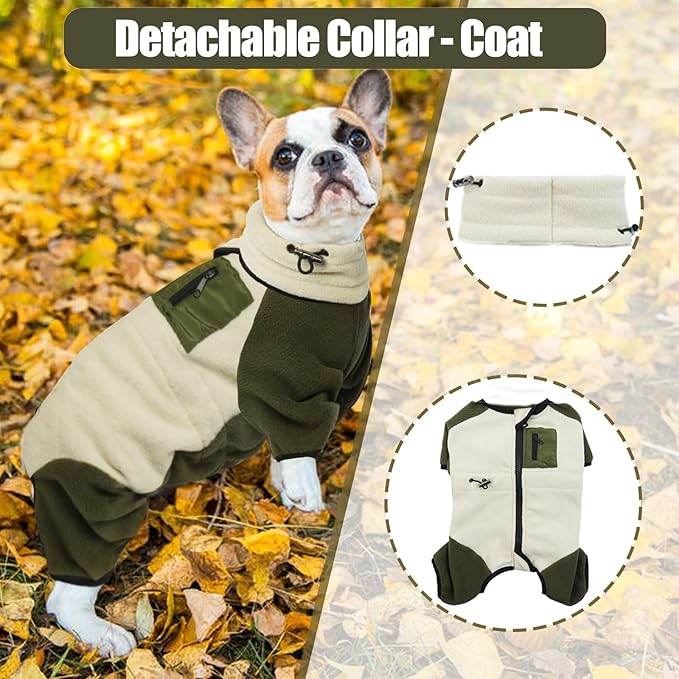 DENTRUN Small Dog Winter Coat, Warm Fleece Jacket with Removable Turtleneck, Dog Cozy Sweater for Puppy Cold Weather, Windproof Costume, Soft Woolly Pajamas