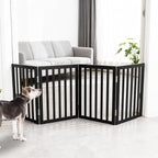 ZJSF Freestanding Indoor Dog Gate for House Foldable Wood Black Puppy Gate for Doorways Pet Gate for Stairs Extra Wide Pet Fence 24" Height 4 Panels