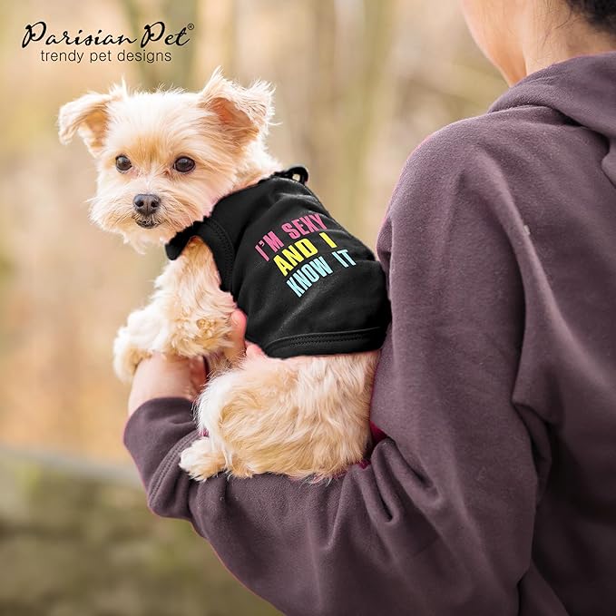 Parisian Pet Dog Shirt – 100% Cotton I am Sexy Shirts for Large Dogs – Sleeveless Puppy Clothes – Lightweight and Breathable Black Dog Clothes – Summer Pet Apparel - Stretchable Tshirts for Dogs