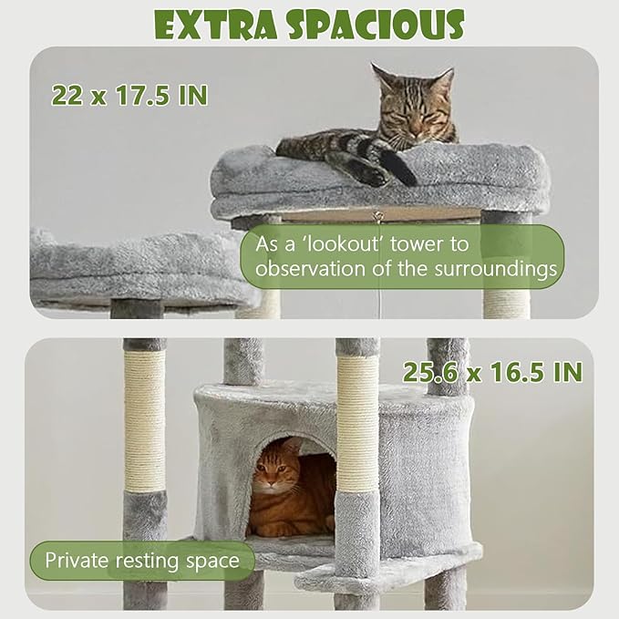 Tall Cat Tree 78.8in, Patent Fabric Multilevel Cat Tower for Adult Cats, Climbing Tree House and Towers with Condo Hammock Scratching Post Large Platform Wide Base