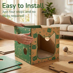 2 Pack Cardboard Cat Houses, Cat Play House with 2 PCS Scratching Pad, Corrugated Kitten Hideaway Cave, Cute Cats Condos Box, Cat Scratching Toy, Scratcher Bed for Indoor Cats, Kittens, Bunny