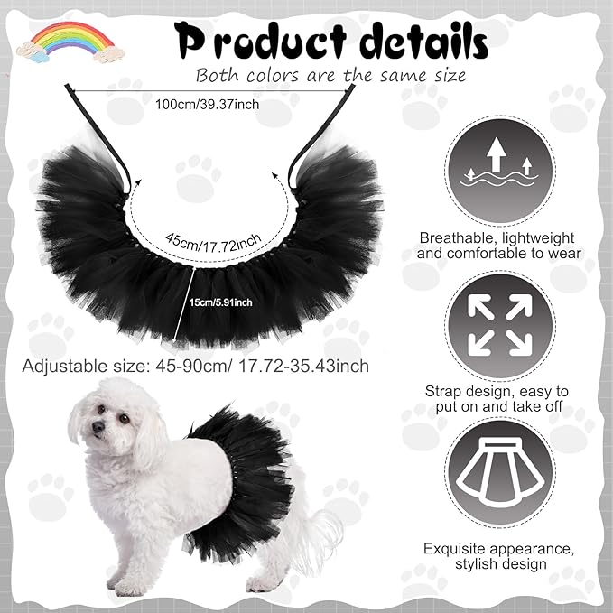 Dog Tutu Tulle Tutu for Dogs Small Large Medium Puppy Dress Ballerina Costume Skirt for Holiday Puppy Cats Bunny Pet Outfit Birthday Wedding Party Photo Prop Supplies(Black)