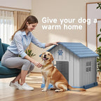 VIXZEN Dog House Outdoor, 38 Inches Weatherproof Resin Dog House Indoor Large with Air Vents & Elevated Floor, Doghouse Outdoor for Large Dogs, Easy Assembly, Versatile Storage Functionality (Blue)