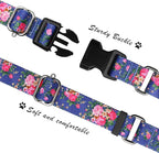 Hikiko Martingale Collar for Dogs Girl Dog Collars for Small Medium Large Dogs with Cute Female No Pull Dog Collar（Blue Rose,Large）