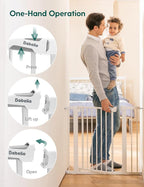 Babelio Baby Gate for Doorways and Stairs, 36“ Tall Pet Gate, PressGuard P7 with Auto Close Design, 29"-43" Wide Easy Install Pressure Mounted, Safety Gate Door for Child and Pet, White