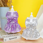 Tangpan Sequins Bow-Knot Pet Dance Dress Dog Christmas Party Dress (Purple, XL)