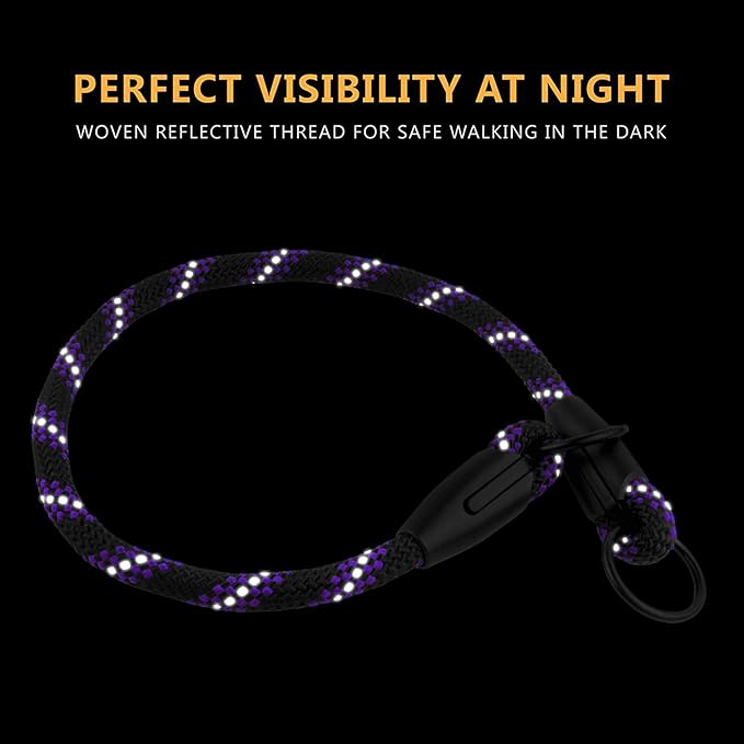 BronzeDog Rope Pro Training Dog Collar Braided No Pull Quick Release Round Lead Collars for Dogs Small Medium Large Puppy (S - 17.7" Long, Purple)