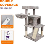 38-in Heavy-Duty Cat Tree for Large Cats, Multi-Level Tower with Sisal Scratching Posts, Plush Perch, Hammock & Condo Anti-Tip Design