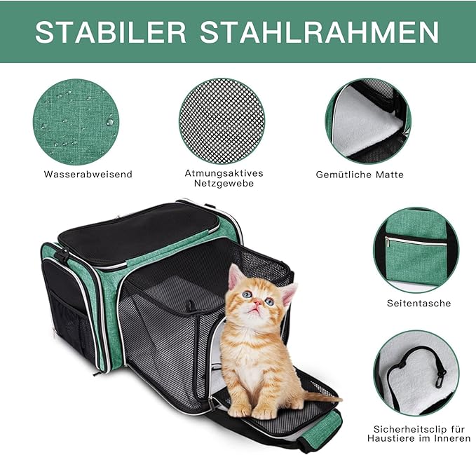 BAGLHER Cat Carrier Bag,Airline Approved Pet Carrier Soft Side Pet Travel 5 Sides Open Doors 3 Sides Expandable Foldable Dog Carrier with Fleece Pad