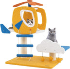 PETSITE 30-inch Aviation-Themed Cat Tree for Indoor Cats, Small Cute Cat Tree with Sisal Scratching Posts, Helicopter Top Perch, Climbing Ladder, and 3 Star-Shaped Hanging Toys